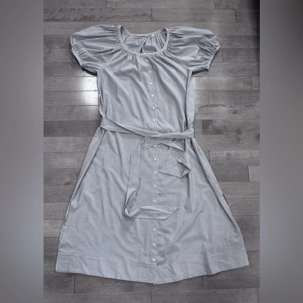 DÔEN Juno Belted Striped Brighton Midi Dress, Puff Sleeve, Cottagecore, Belt, XS - Picture 5 of 15